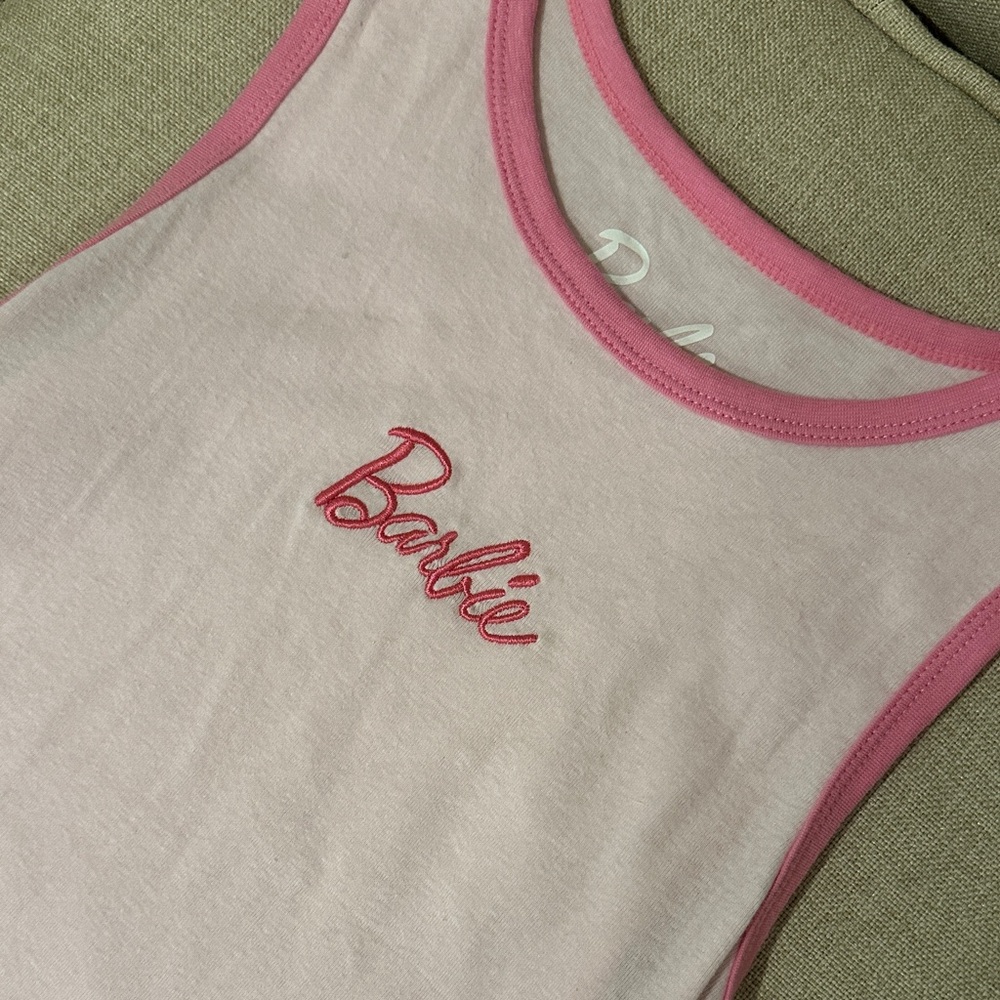 embroidered barbie tank top with dark pink trim - Picture 3 of 8